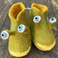 Schnecken - handgemachte Filzpantoffeln mit Leder-Sohle in schickem Design und gemütlichem Look.