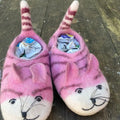 Tiger - Filzpantoffeln Kinder - handgemacht, rosa, mit Katzenmotiven, aus 100% Premium-Wollfilz.