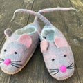 Mouse - Hand-felted felt slippers for children in gray and pink with a cute mouse design.