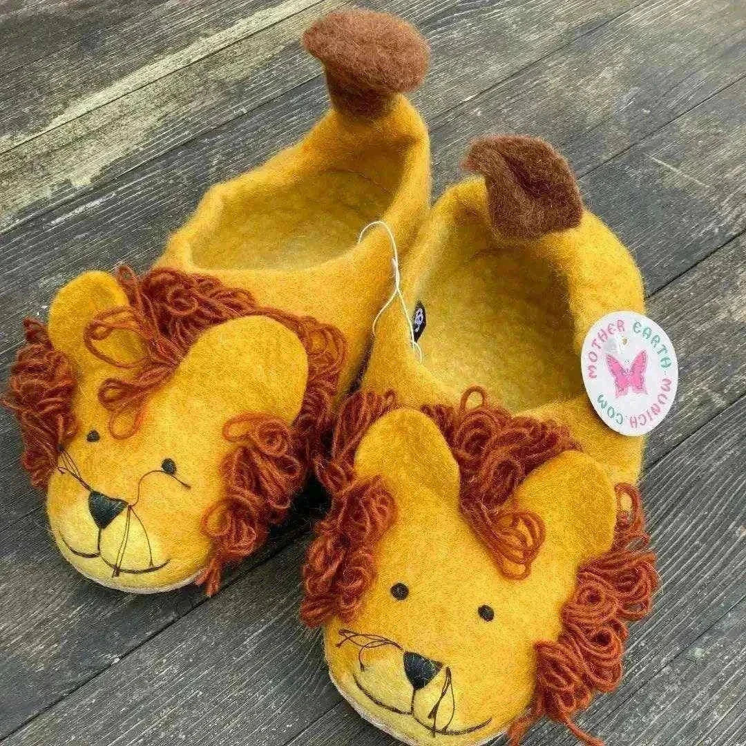 Löwe - Handgefilzte Filzpantoffeln für Kinder | Unikat aus 100 Wollfilz