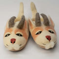 Ziegen - Filz-Hausschuhe handgemacht für Kinder, beige und orange aus Filz mit Ziegen-Gesichtern und grauen Hörnern